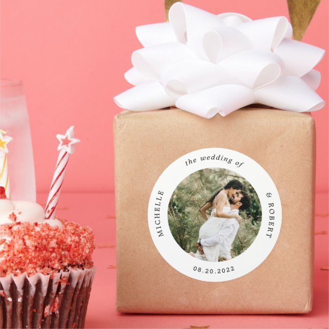 Pegatina Redonda boda elegante fotográfica monograma (Fiesta)