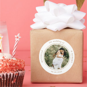 Pegatina Redonda boda elegante fotográfica monograma