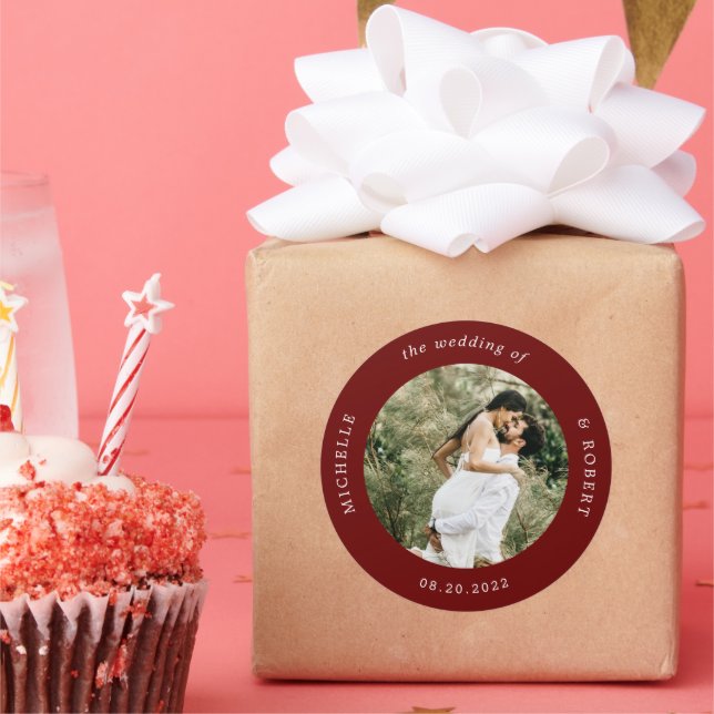 Pegatina Redonda boda elegante fotográfica monograma (Fiesta)