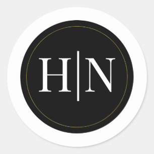 Pegatina Redonda Boda elegante minimalista moderna dorada y negra