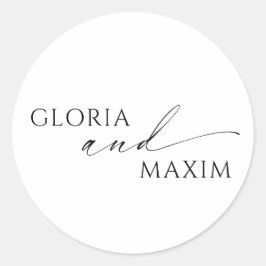 Pegatina Redonda Boda elegante minimalista moderna en blanco y negr