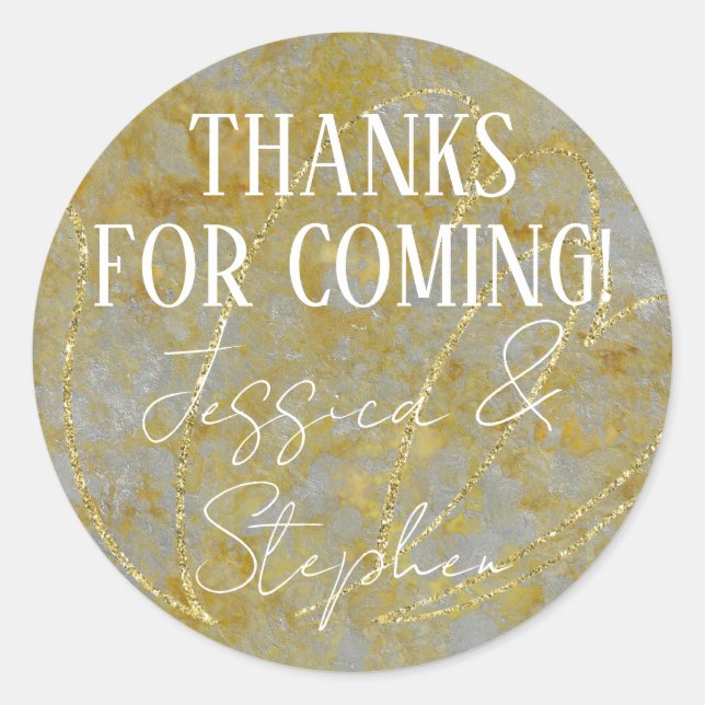 Pegatina Redonda Boda Elegante Plata Lining (Anverso)