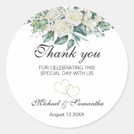 Pegatina Redonda Boda Elegante Rosa Blanca y Lilies