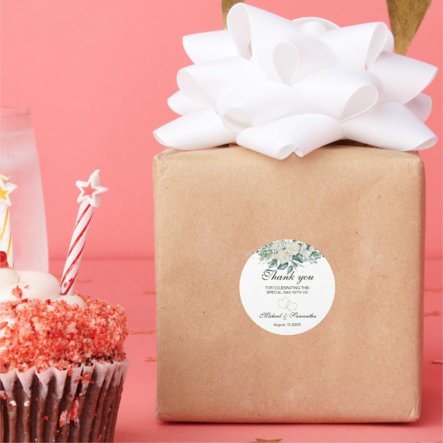 Pegatina Redonda Boda Elegante Rosa Blanca y Lilies (Fiesta)