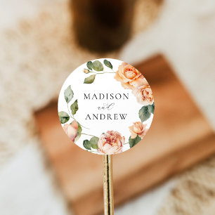 Pegatina Redonda Boda Elegante Rosa Melocotón