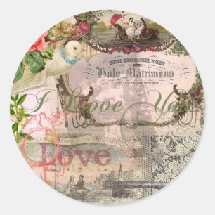 Pegatina Redonda Boda elegante vintage matrimonio antiguo vintage