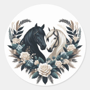 Pegatina Redonda Boda en el campo - Caballos enamorados