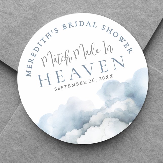 Pegatina Redonda Boda en el Cielo: Desayuno para la Novia (Match Made In Heaven Bridal Shower Classic Round Sticker)