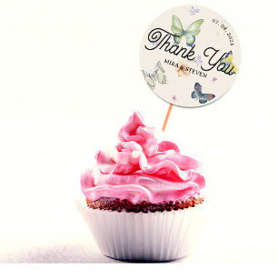 Pegatina Redonda Boda en el jardín de mariposas gracias