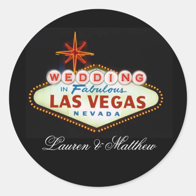 Pegatina Redonda Boda en Fabulous Las Vegas (Anverso)