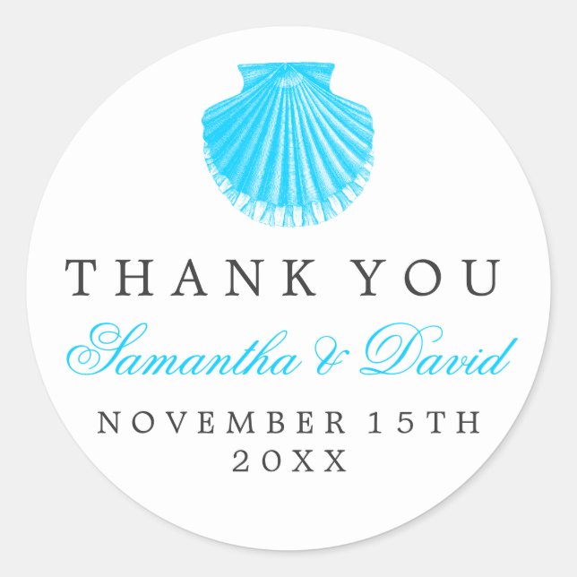 Pegatina Redonda Boda en la playa Gracias Cañón Turquesa (Anverso)