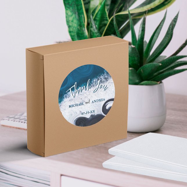 Pegatina Redonda Boda en la playa olas del océano agradecimiento ap (Subido por el creador)