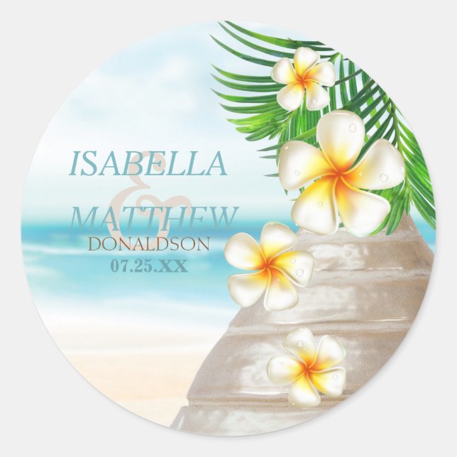 Pegatina Redonda Boda en la playa | Personalizar (Anverso)