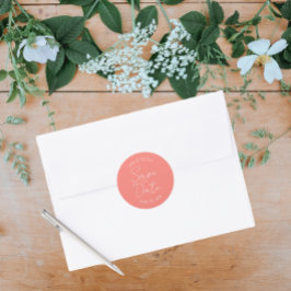 Pegatina Redonda Boda estilizada de coral Guardar la fecha