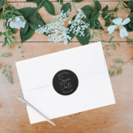 Pegatina Redonda Boda estilizada negra salva la fecha