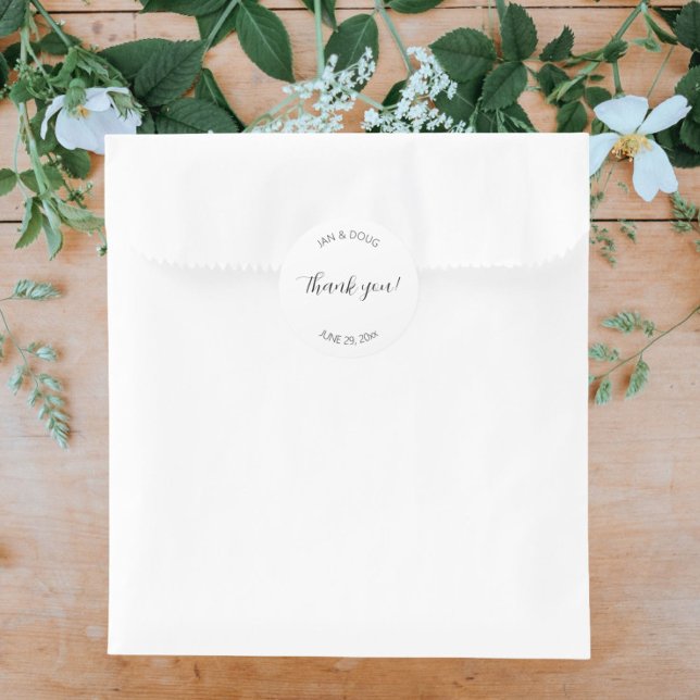 Pegatina Redonda Boda estilizado blanco Gracias (Subido por el creador)