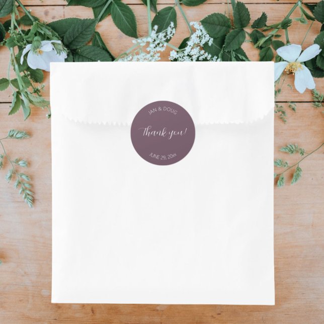 Pegatina Redonda Boda Estilizado De Eggplant Gracias (In Situ Wedding)