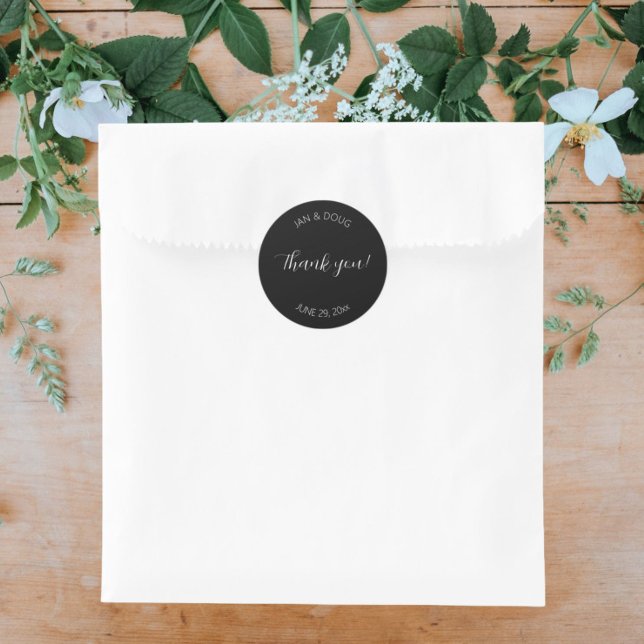 Pegatina Redonda Boda estilizado negro gracias (In Situ Wedding)