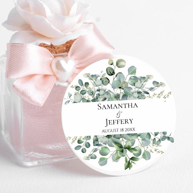 Pegatina Redonda Boda Eucalyptus Bride Groom Favor Personalizado (Subido por el creador)