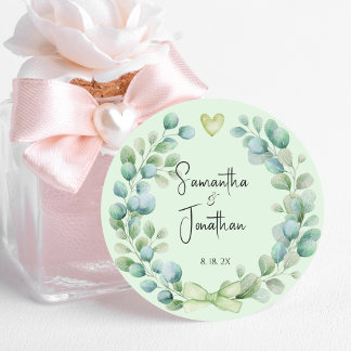 Pegatina Redonda Boda Eucalyptus Green Bride Groom