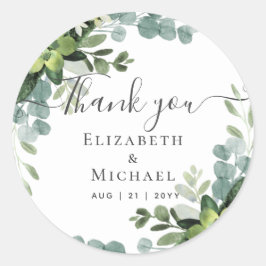 Pegatina Redonda Boda Eucalyptus - Hojas de vegetación acuática