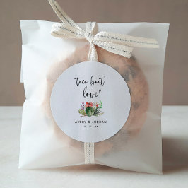 Pegatina Redonda Boda exitoso del tacaco moderno sobre amor Cactus