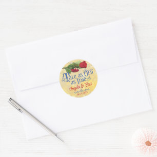 Pegatina Redonda Boda Fairy Tale Red Rose Blue Gold
