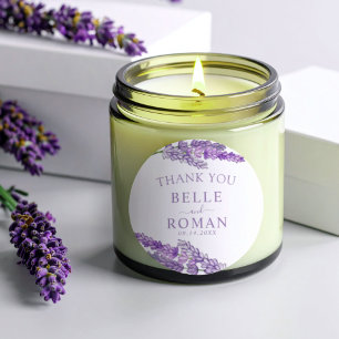 Pegatina Redonda Boda Favor de Acuarela de Lavanda Morada Boho