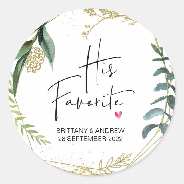 Pegatina Redonda Boda Favor de su Caja Favorita de Trato Verde (Anverso)