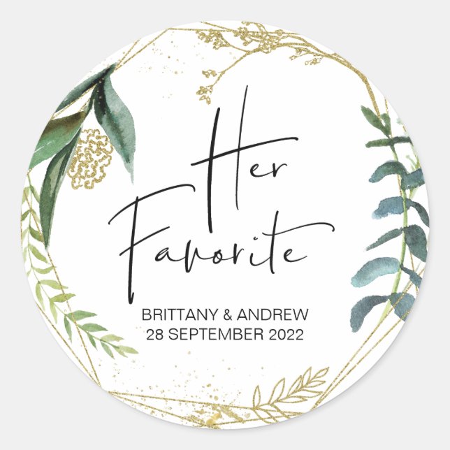 Pegatina Redonda Boda Favor de su Trato Favorito (Anverso)