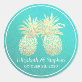 Pegatina Redonda Boda Favor Relieve metalizado dorado Vintage Pinea