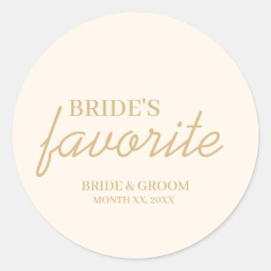 Pegatina Redonda Boda favorito de crema y novia de oro