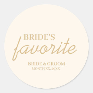 Pegatina Redonda Boda favorito de crema y novia de oro