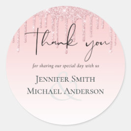 Pegatina Redonda Boda femenina bonita y económica con brillo rosa