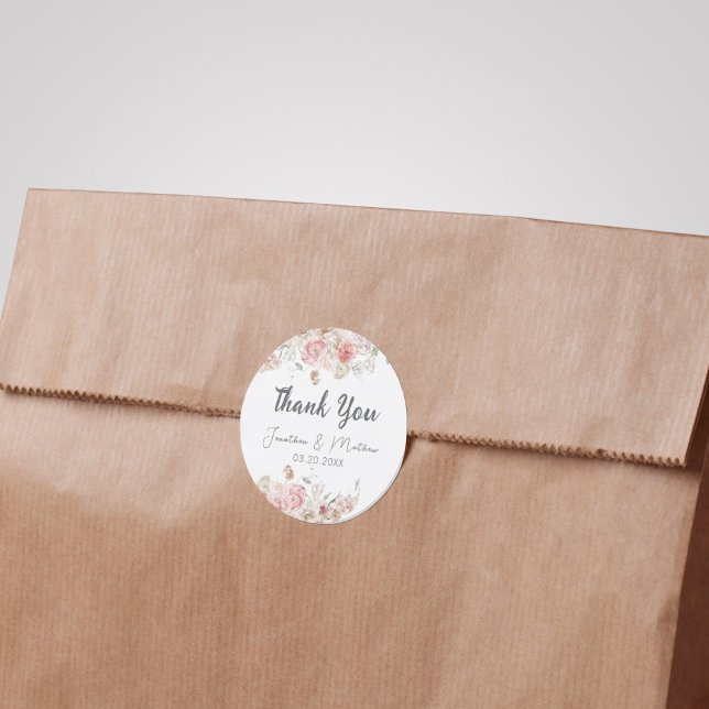 Pegatina Redonda Boda floral acuarela de verano (Summer Garden Watercolour Floral Wedding Classic Round Sticker
)