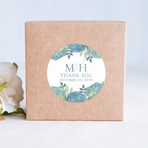 Pegatina Redonda Boda Floral Azul Gracias Personalizado