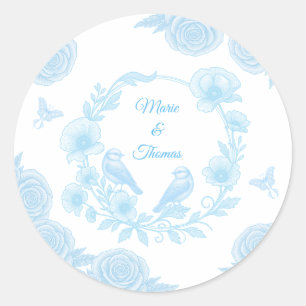 Pegatina Redonda Boda Floral Azul 💙 Nombres Personalizados