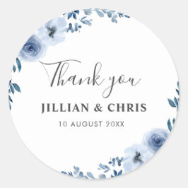Pegatina Redonda boda floral azul polvoriento