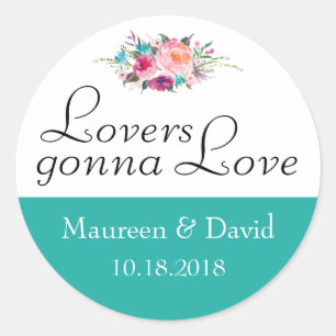 Pegatina Redonda Boda floral azul verde azulado