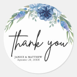 Pegatina Redonda Boda floral azul y agitado