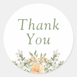 Pegatina Redonda Boda floral blanco y de color blanco