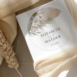 Pegatina Redonda Boda floral boho beige
