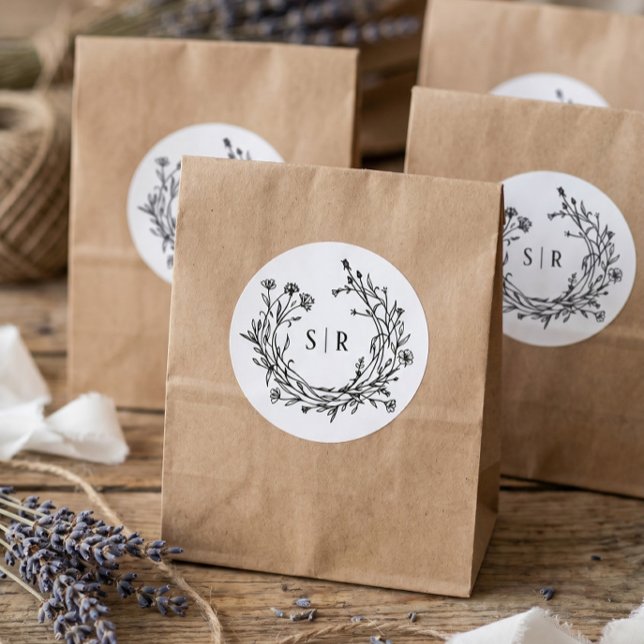 Pegatina Redonda Boda Floral Boho Monograma Personalizada (Subido por el creador)