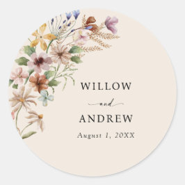Pegatina Redonda Boda Floral Boho Vintage