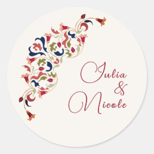 Pegatina Redonda Boda floral botánica artística de lujo Paisley