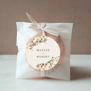 Pegatina Redonda Boda floral botánica vintage elegante con presupue