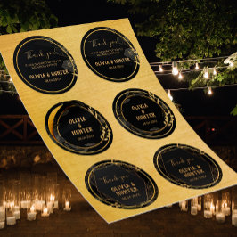 Pegatina Redonda Boda Floral Classic Black & Gold Gracias