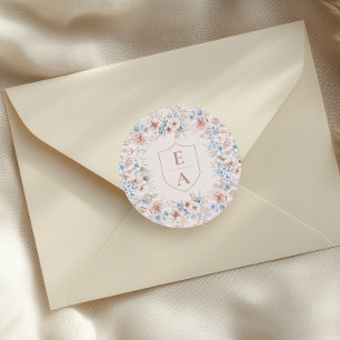 Pegatina Redonda Boda floral color de agua rosa y azul de Rubor