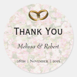 Pegatina Redonda Boda floral con grifo dorado