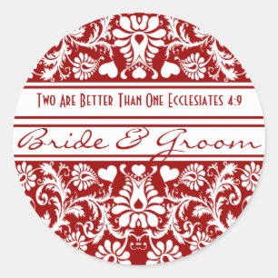 Pegatina Redonda Boda floral cristiano religioso Damask Vintage